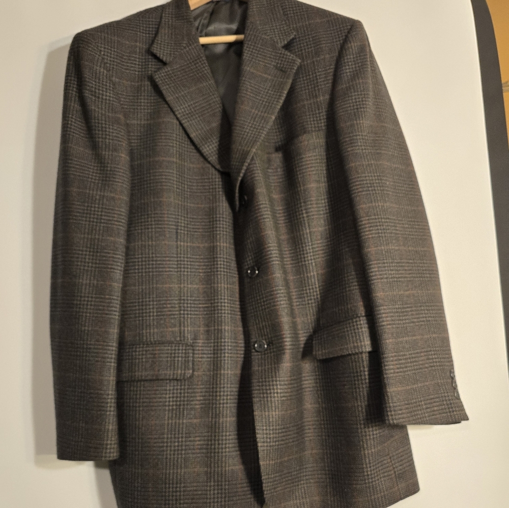 BROOKS 346 MEN'S BLAZER BROWN/GREEN 85%WOOL 15%CASHMERE GLEN-PLAID SIZE 42L